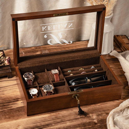 Personalized 3-in-1 Jewelry box, Sunglasses Box, Watch Box, Custom Gift For Husband, Storage box for Cufflinks, Anniversary Gift For Him