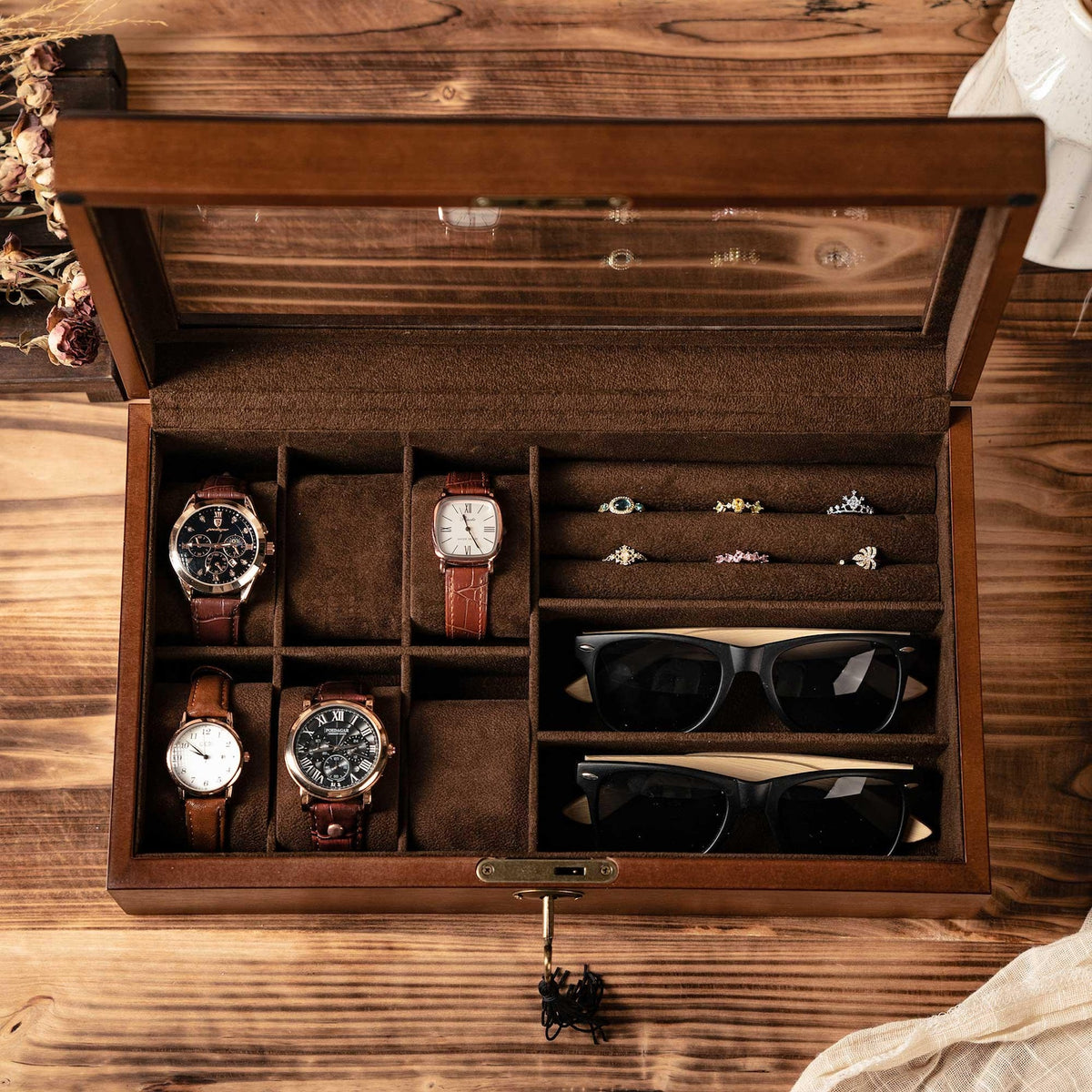 Personalized 3-in-1 Jewelry box, Sunglasses Box, Watch Box, Custom Gift For Husband, Storage box for Cufflinks, Anniversary Gift For Him