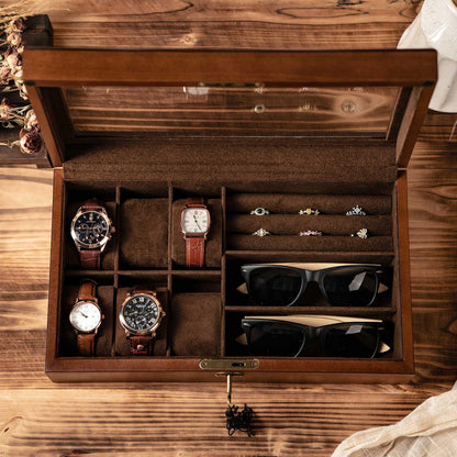 Personalized 3-in-1 Jewelry box, Sunglasses Box, Watch Box, Custom Gift For Husband, Storage box for Cufflinks, Anniversary Gift For Him
