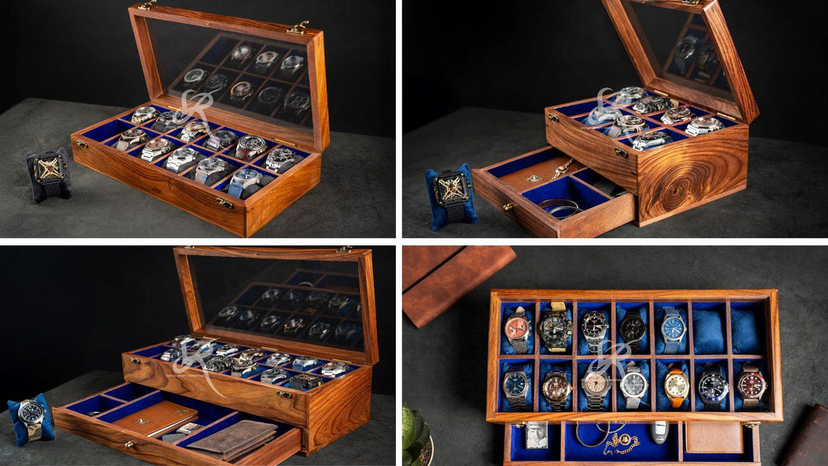 Handmade Vintage Men's Wooden Watch Box with Drawer – Free Personalized Rosewood Watch Case for Men – Custom Watch Holder & Gift for Him