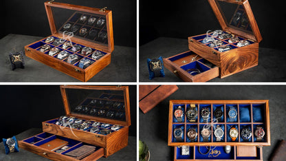Handmade Vintage Men's Wooden Watch Box with Drawer – Free Personalized Rosewood Watch Case for Men – Custom Watch Holder & Gift for Him
