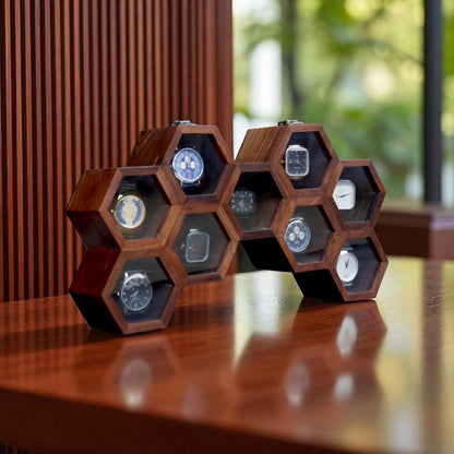 Handmade Vintage Watch Box, Wooden Watch Display Case for Men, Anniversary or Groomsmen Gift, Jewelry Box - Rosewood, Honeycomb Design