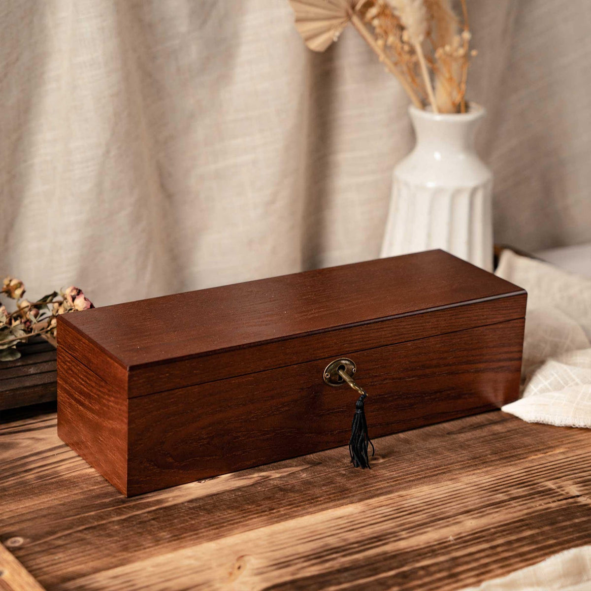 Engraved Walnut Wood Watch Box with Lock: 6-Slot Jewelry Storage, Christmas Gifts for Him