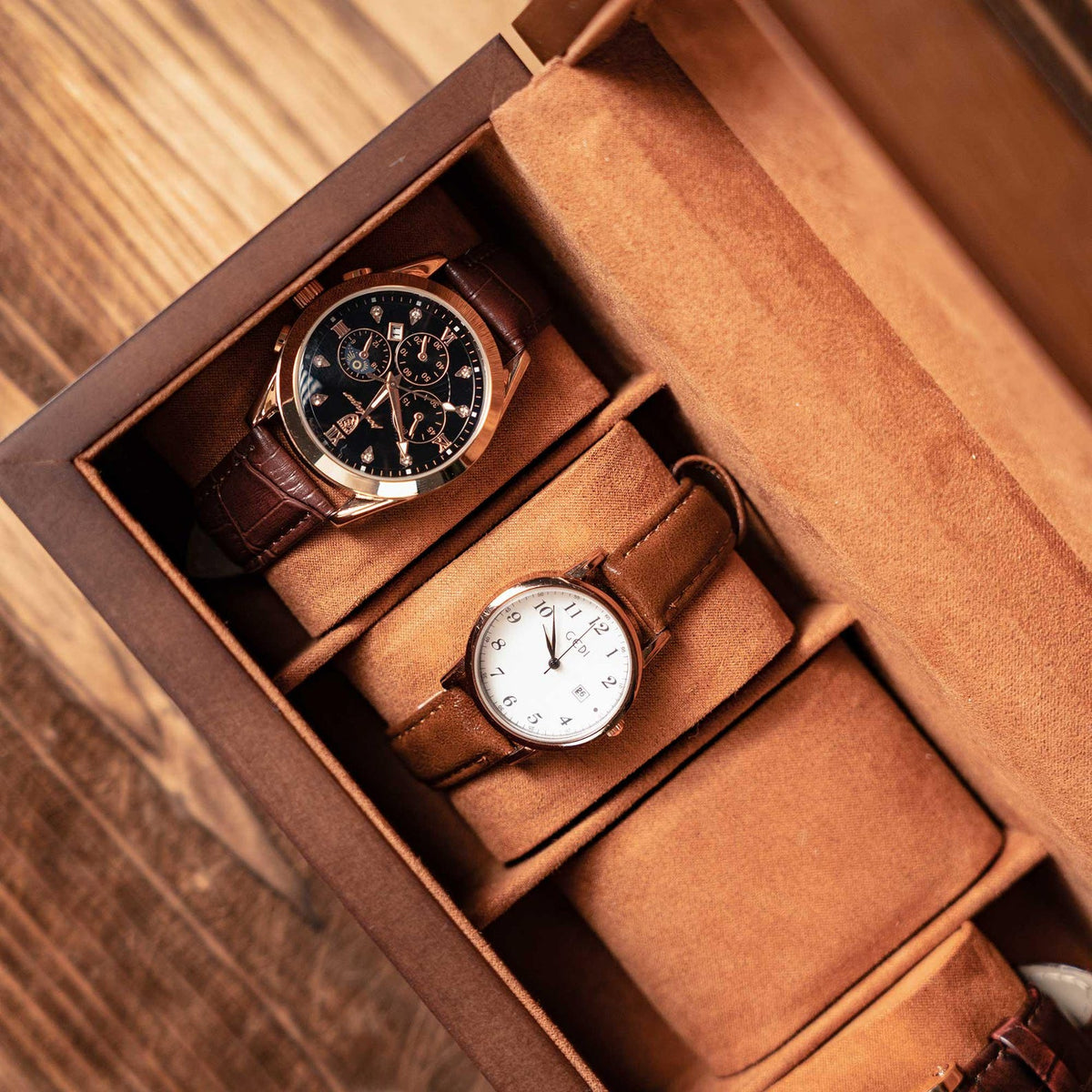 Engraved Walnut Wood Watch Box with Lock: 6-Slot Jewelry Storage, Christmas Gifts for Him