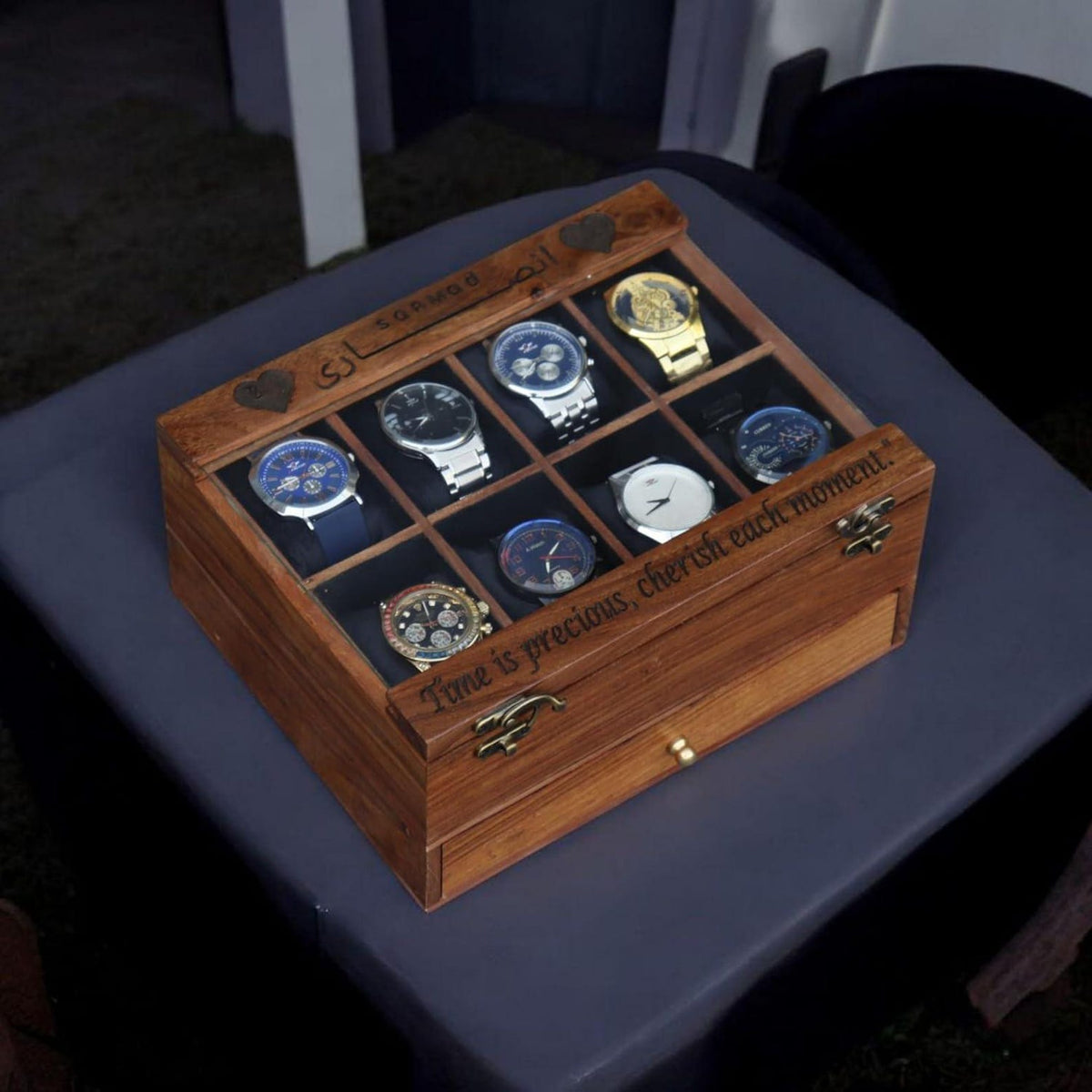 Personalized Rosewood Watch Box with Sunglasses Drawer: Engraved Men's Organizer