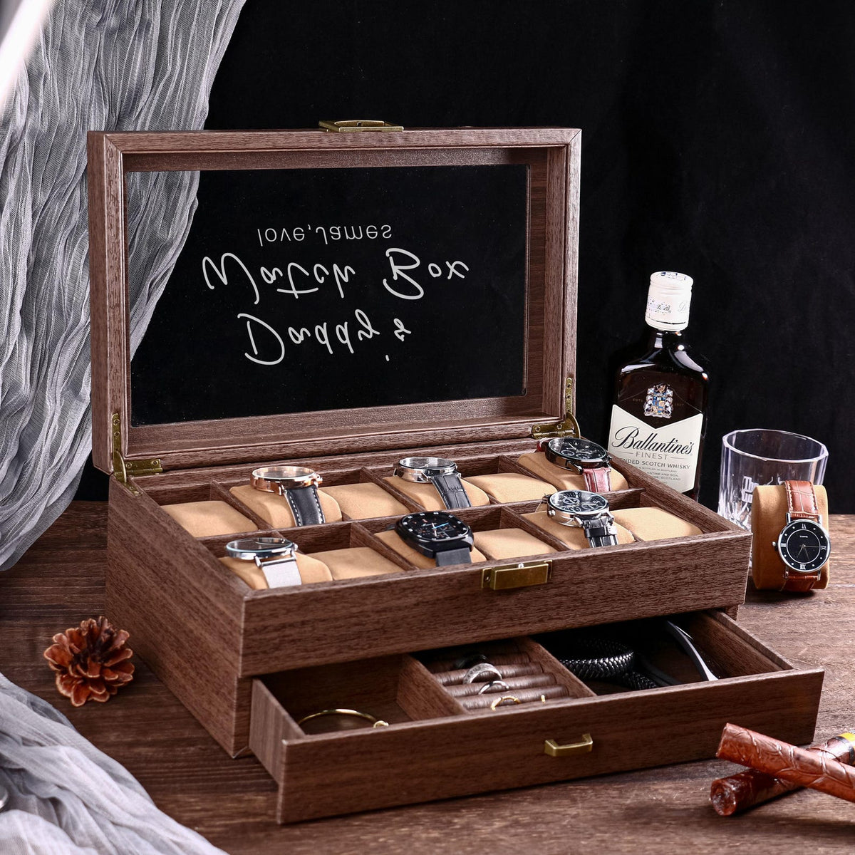 Personalised Brown Leather Watch Box for 3 6 12 slots Watches Storage | Custom Watch Cases for Men | Anniversary Gift for Husbands