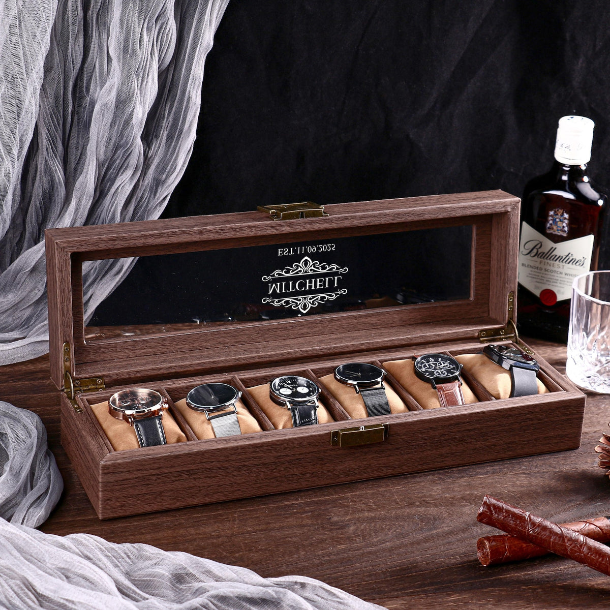 Personalised Brown Leather Watch Box for 3 6 12 slots Watches Storage | Custom Watch Cases for Men | Anniversary Gift for Husbands