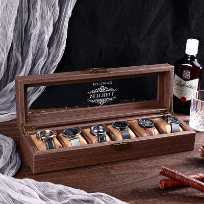 Personalised Brown Leather Watch Box for 3 6 12 slots Watches Storage | Custom Watch Cases for Men | Anniversary Gift for Husbands