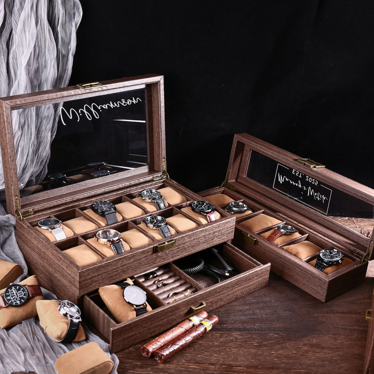 Personalised Brown Leather Watch Box for 3 6 12 slots Watches Storage | Custom Watch Cases for Men | Anniversary Gift for Husbands