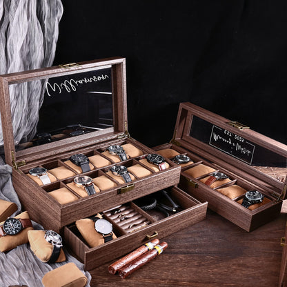 Personalised Brown Leather Watch Box for 3 6 12 slots Watches Storage | Custom Watch Cases for Men | Anniversary Gift for Husbands