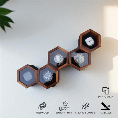 Handmade Vintage Watch Box, Wooden Watch Display Case for Men, Anniversary or Groomsmen Gift, Jewelry Box - Rosewood, Honeycomb Design