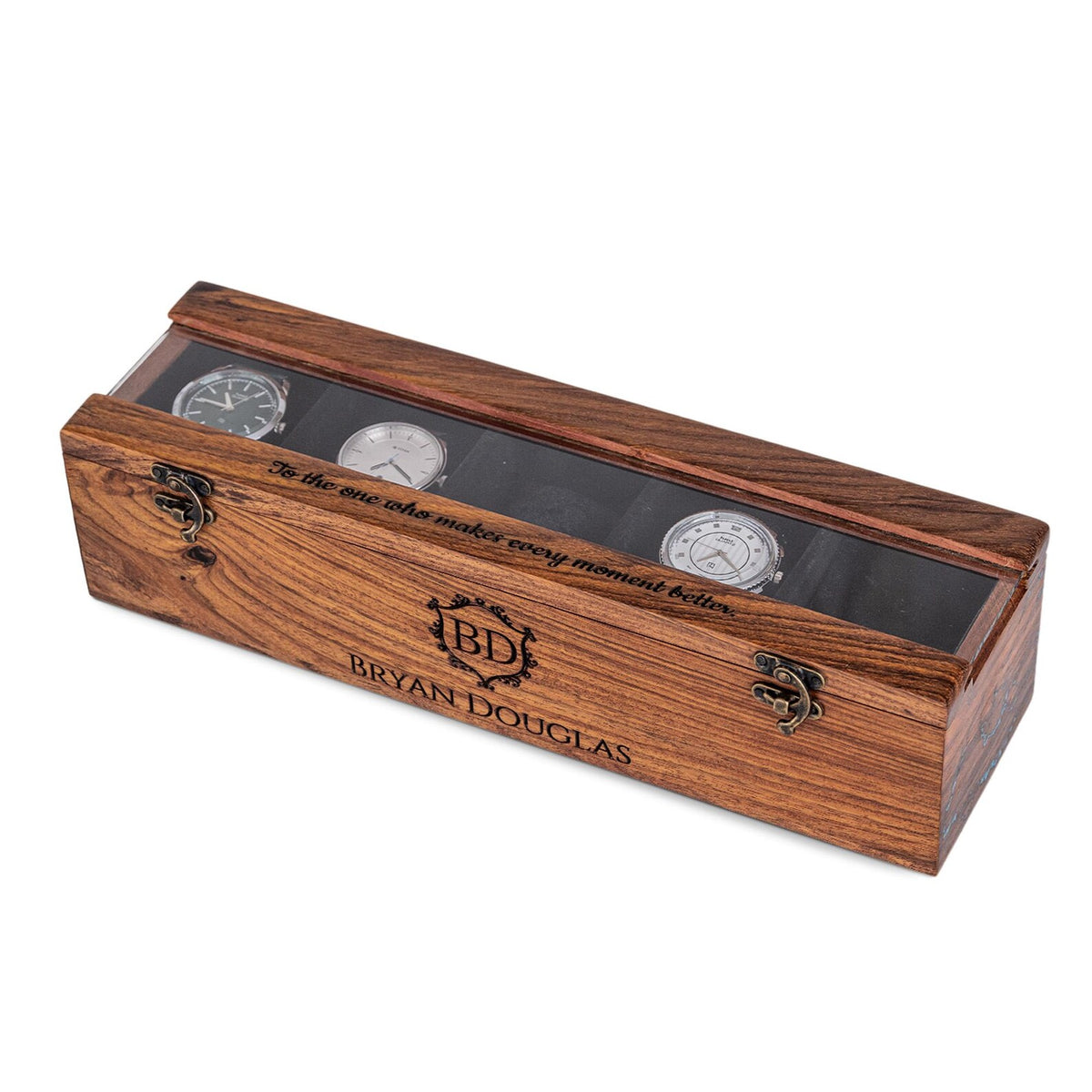 Personalized Rosewood Watch Box – 1 to 6 Slot Wooden Watch Organizer with Glass Lid – Gift for Men, Dad, Husband, Groomsmen - Christmas Gift