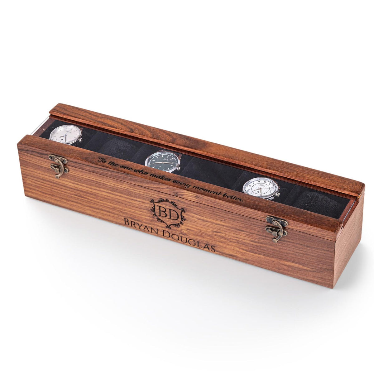 Personalized Rosewood Watch Box – 1 to 6 Slot Wooden Watch Organizer with Glass Lid – Gift for Men, Dad, Husband, Groomsmen - Christmas Gift