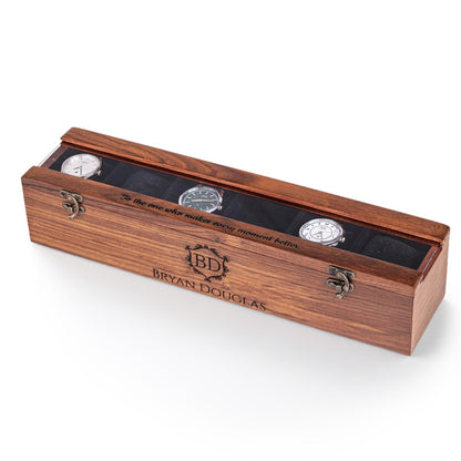 Personalized Rosewood Watch Box – 1 to 6 Slot Wooden Watch Organizer with Glass Lid – Gift for Men, Dad, Husband, Groomsmen - Christmas Gift