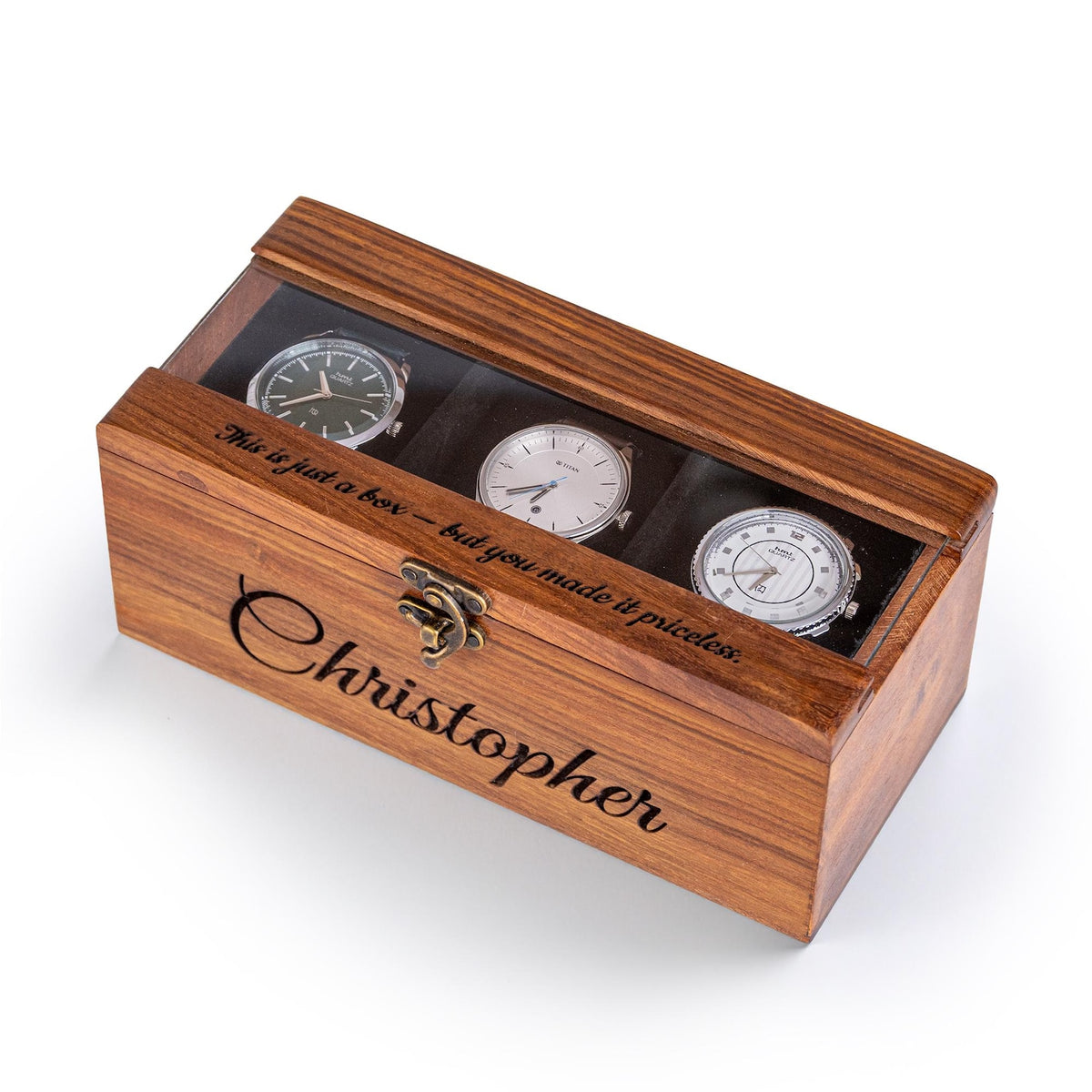 Personalized Rosewood Watch Box – 1 to 6 Slot Wooden Watch Organizer with Glass Lid – Gift for Men, Dad, Husband, Groomsmen - Christmas Gift