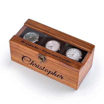 Personalized Rosewood Watch Box – 1 to 6 Slot Wooden Watch Organizer with Glass Lid – Gift for Men, Dad, Husband, Groomsmen - Christmas Gift
