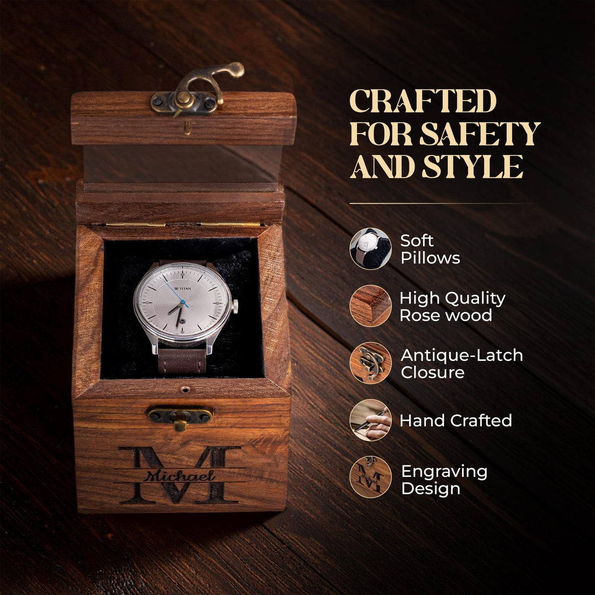 Personalized Rosewood Watch Box – 1 to 6 Slot Wooden Watch Organizer with Glass Lid – Gift for Men, Dad, Husband, Groomsmen - Christmas Gift