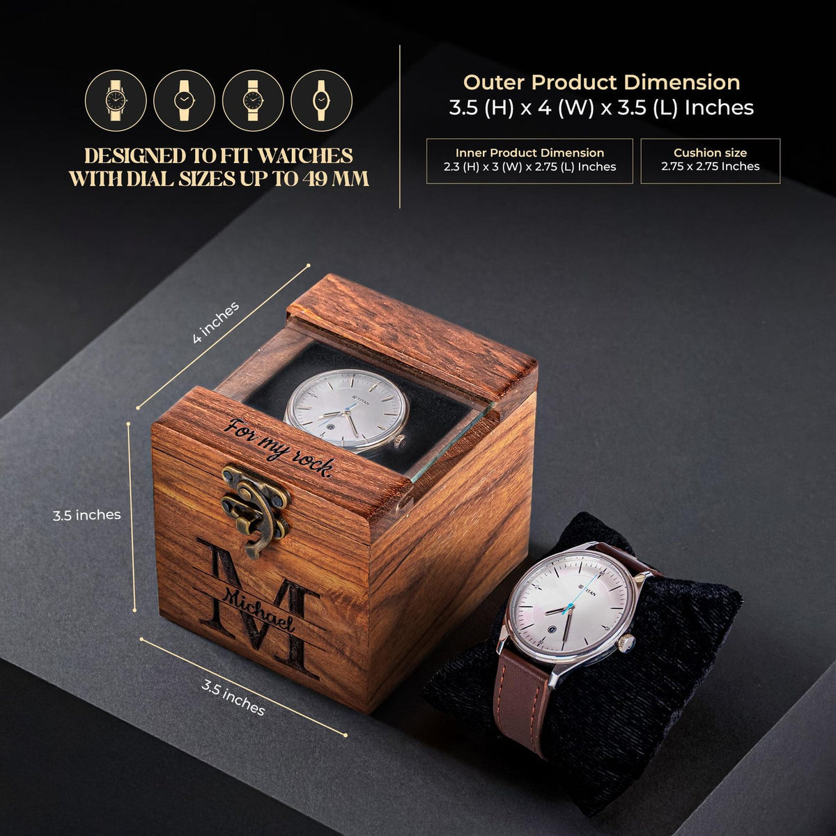 Personalized Rosewood Watch Box – 1 to 6 Slot Wooden Watch Organizer with Glass Lid – Gift for Men, Dad, Husband, Groomsmen - Christmas Gift