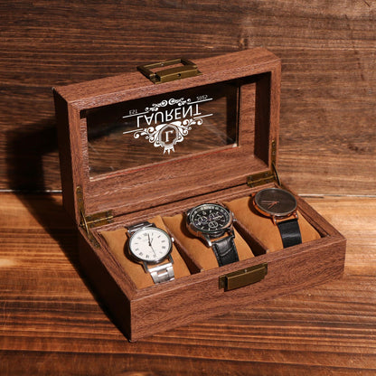 TWO Layers 6 Slot Personalized Men's Watch Box | with Drawer Watch Display Case for 6 Watches |Grain Leather watch box|Anniversary for Him