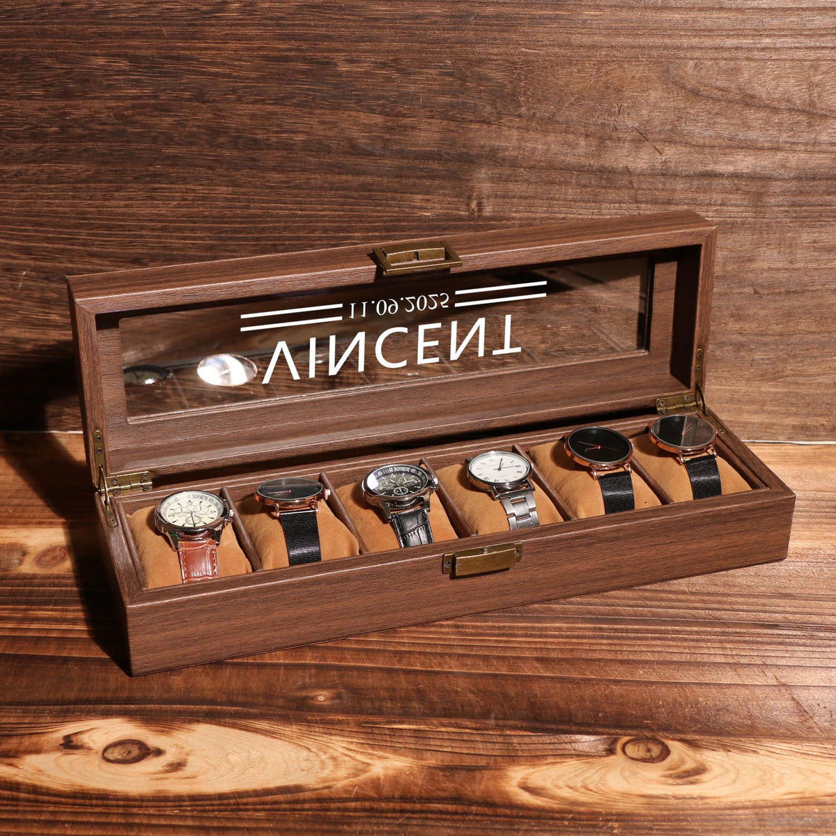 TWO Layers 6 Slot Personalized Men's Watch Box | with Drawer Watch Display Case for 6 Watches |Grain Leather watch box|Anniversary for Him