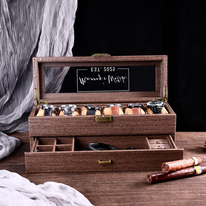 Custom Engraved 2 layer 6 Slot Leather Watch Box | Gift for Dad Birthday Gift for Men Anniversary Gift | Personalized Watch Storage Case
