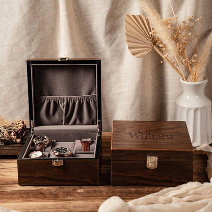 Engraved Wooden Watch Box for Men, Personalized Watch Box with Lock, Watch Organizer For Him, Watch Box With 6 slots, Anniversary Gifts
