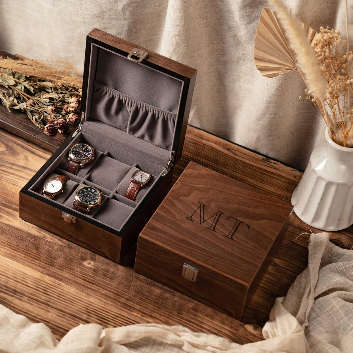 Engraved Wooden Watch Box for Men, Personalized Watch Box with Lock, Watch Organizer For Him, Watch Box With 6 slots, Anniversary Gifts