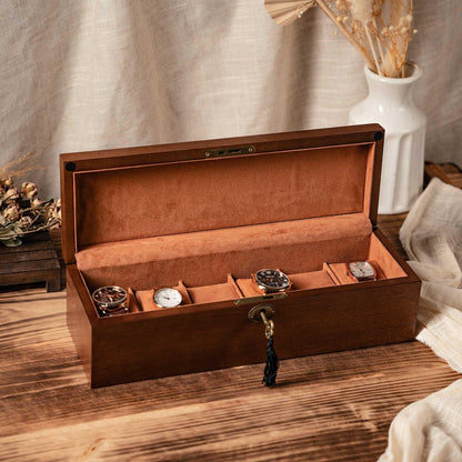 Engraved Walnut Wood Watch Box with Lock: 6-Slot Jewelry Storage, Christmas Gifts for Him