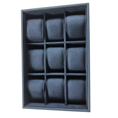 Elegant Deep Black Stackable Watch Tray | 9 Slot Watch Tray | 3 by 3 Watch Tray for Watch collectors, stores, businesses, individuals