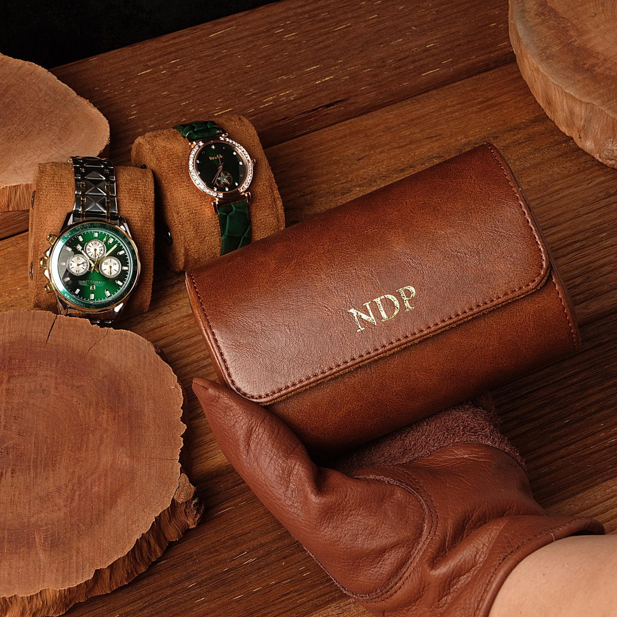 Handmade 4 Slot Travel Case for Men, Perfect Christmas & Thanksgiving Gift, Personalized Croc Pattern Vegan Leather Watch Roll, Watch Box