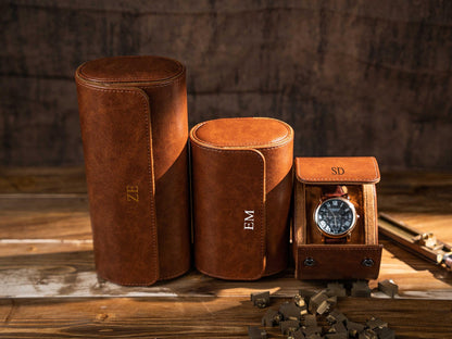 Personalized Leather Watch Roll: Travel Watch Case, Groomsmen Gift