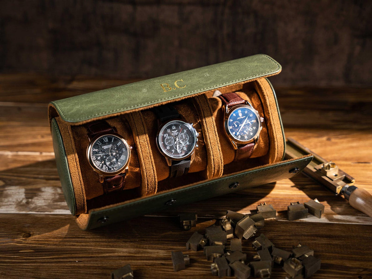 Personalized Leather Watch Roll: Travel Watch Case, Groomsmen Gift