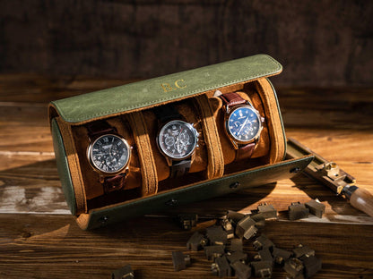 Personalized Leather Watch Roll: Travel Watch Case, Groomsmen Gift