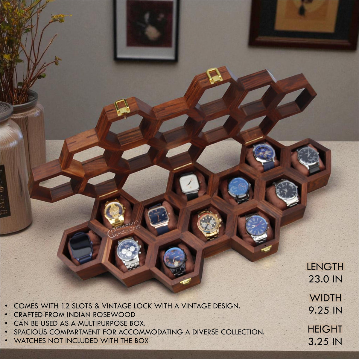 Wood Watch Box for Men, Wooden Watch Storage Organizer, Display Case, Jewelry Box for Women - Christmas Gift, 13 Slots
