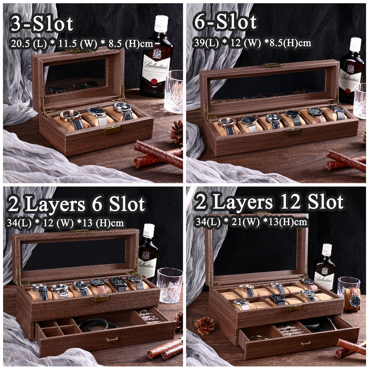Personalised Brown Leather Watch Box for 3 6 12 slots Watches Storage | Custom Watch Cases for Men | Anniversary Gift for Husbands