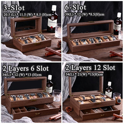 Personalised Brown Leather Watch Box for 3 6 12 slots Watches Storage | Custom Watch Cases for Men | Anniversary Gift for Husbands