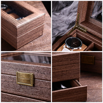 Custom Engraved 2 layer 6 Slot Leather Watch Box | Gift for Dad Birthday Gift for Men Anniversary Gift | Personalized Watch Storage Case