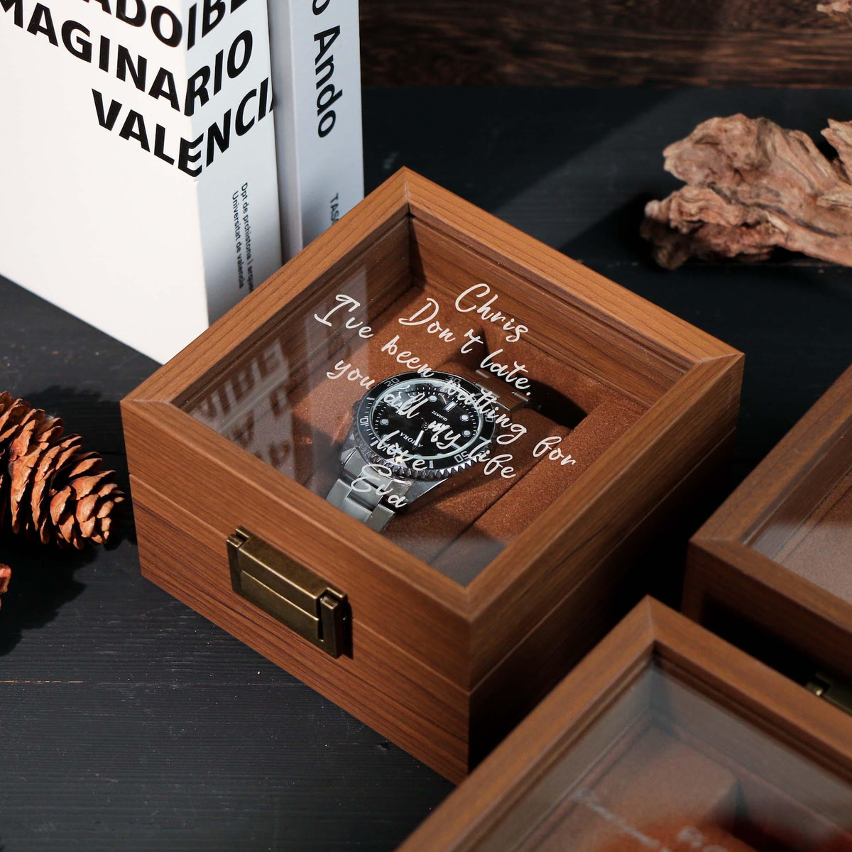Watch Box w/ Glass Top & Pillow - Custom Wood Box, Wedding Day Gift Father of the Bride Groom Husband from Bride,Groomsman Gift,Mens Gift
