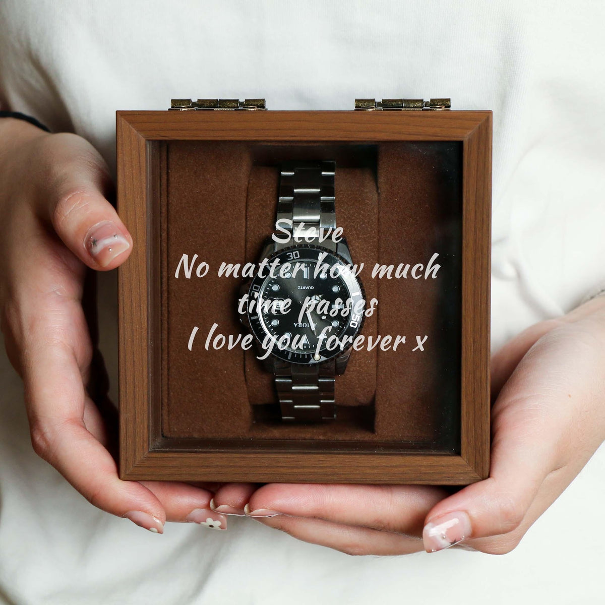 Watch Box w/ Glass Top & Pillow - Custom Wood Box, Wedding Day Gift Father of the Bride Groom Husband from Bride,Groomsman Gift,Mens Gift