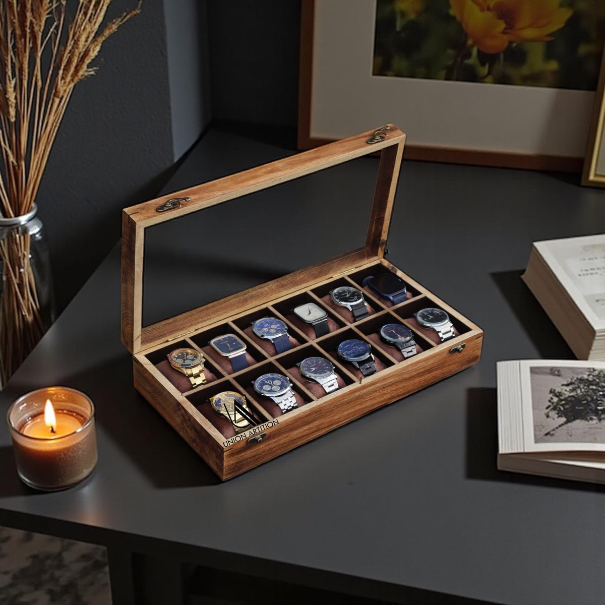 Luxury Wooden Watch Box – Handmade Watch Organizer with 12 Slots