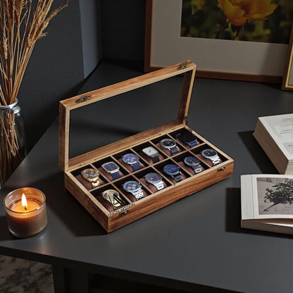 Luxury Wooden Watch Box – Handmade Watch Organizer with 12 Slots