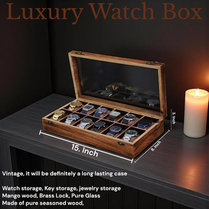Luxury Wooden Watch Box – Handmade Watch Organizer with 12 Slots