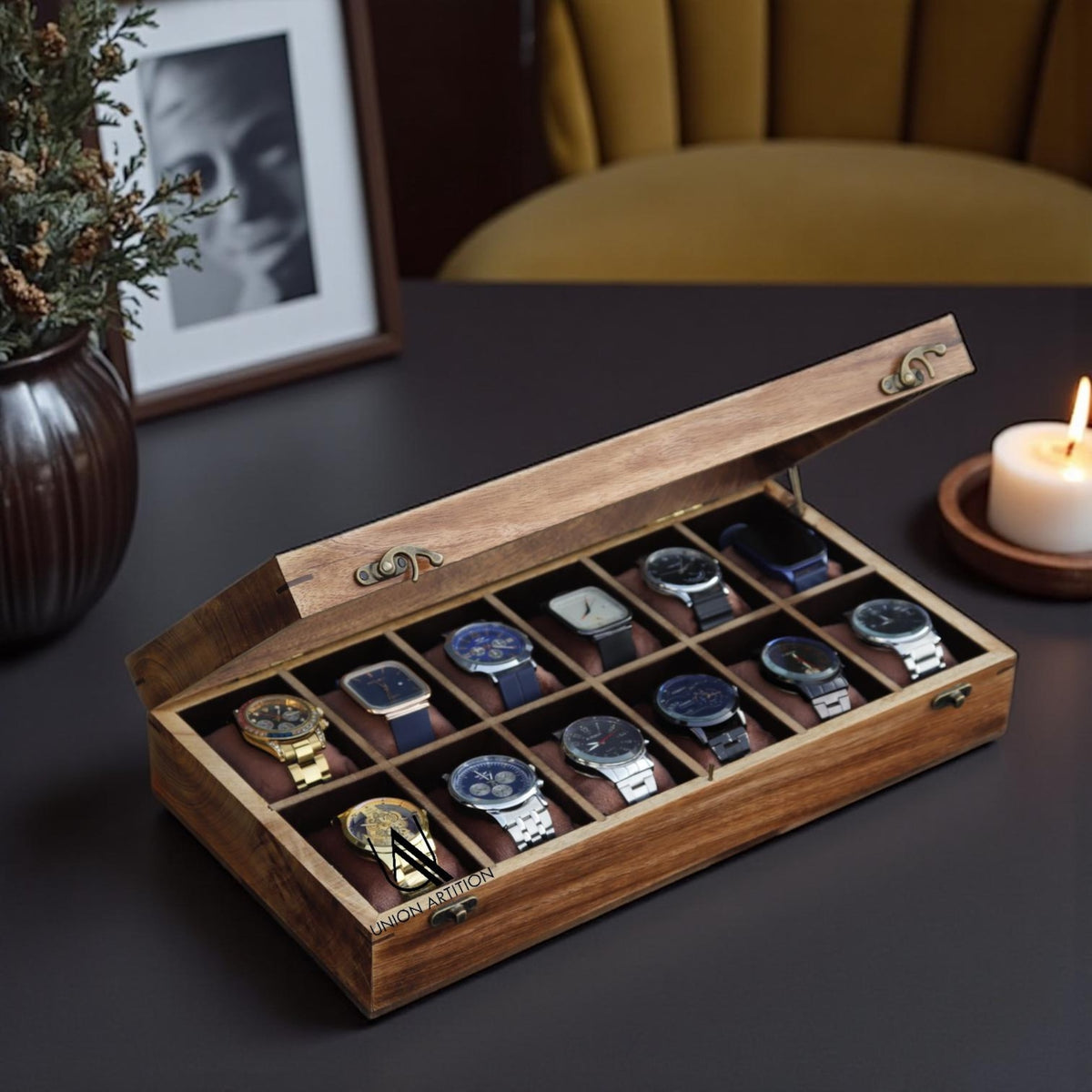 Luxury Wooden Watch Box – Handmade Watch Organizer with 12 Slots