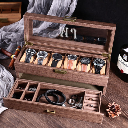 Custom Engraved 2 layer 6 Slot Leather Watch Box | Gift for Dad Birthday Gift for Men Anniversary Gift | Personalized Watch Storage Case