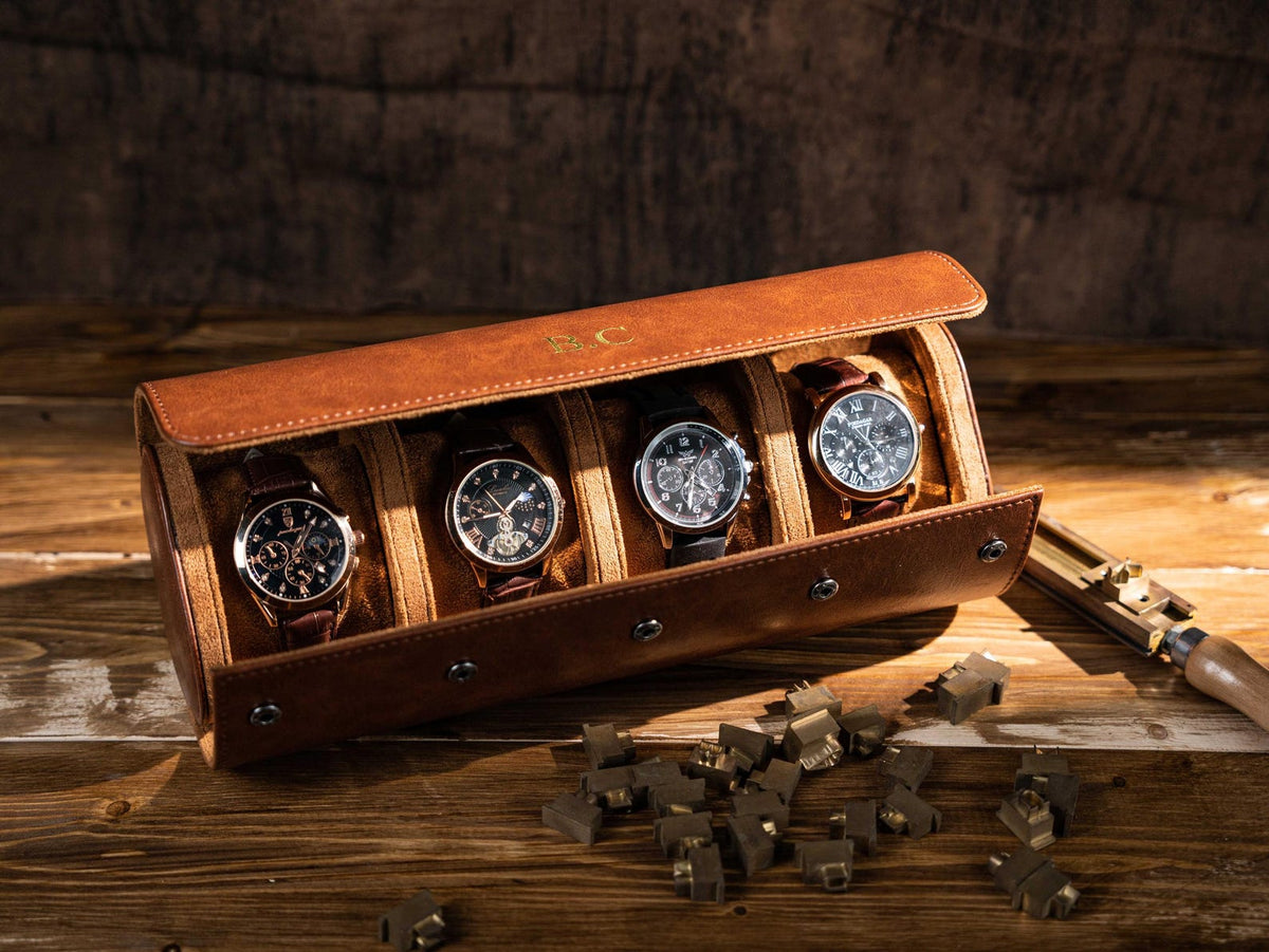 Personalized Leather Watch Roll: Travel Watch Case, Groomsmen Gift