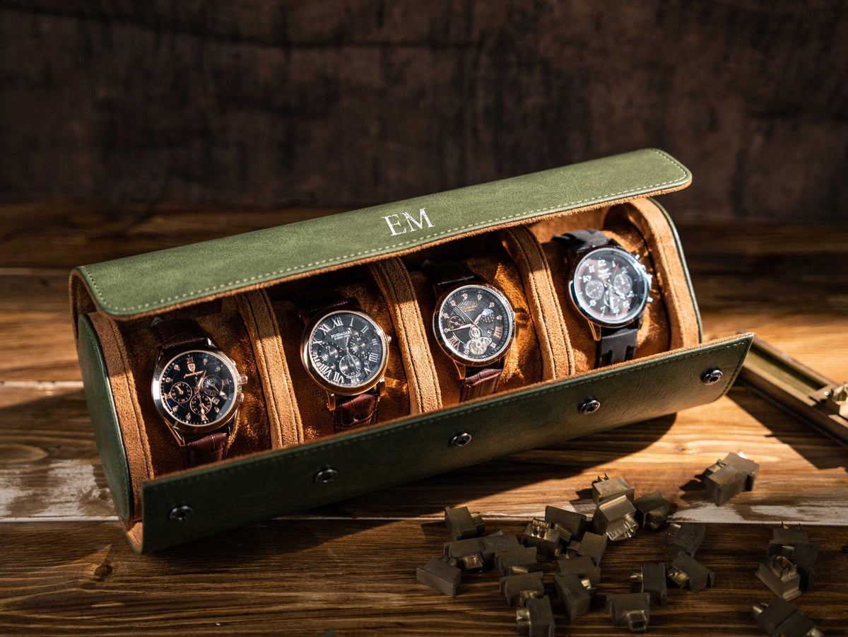 Personalized Leather Watch Roll: Travel Watch Case, Groomsmen Gift
