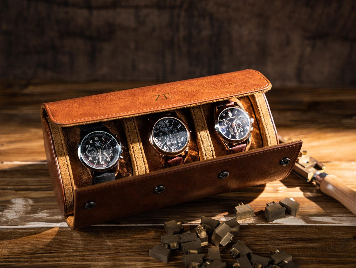 Personalized Leather Watch Roll: Travel Watch Case, Groomsmen Gift