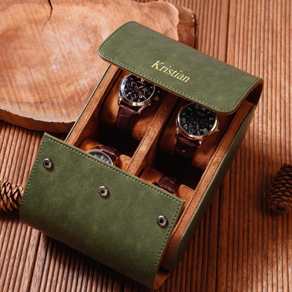 Personalized Leather Travel Watch Case for Four – Custom Groomsmen, Wedding & Father’s Day Gift,ersonalized Watch Box