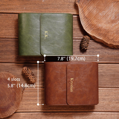 Handmade 4 Slot Travel Case for Men, Perfect Christmas & Thanksgiving Gift, Personalized Croc Pattern Vegan Leather Watch Roll, Watch Box