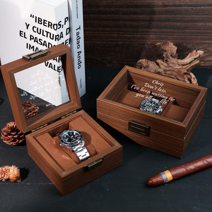 Watch Box w/ Glass Top & Pillow - Custom Wood Box, Wedding Day Gift Father of the Bride Groom Husband from Bride,Groomsman Gift,Mens Gift